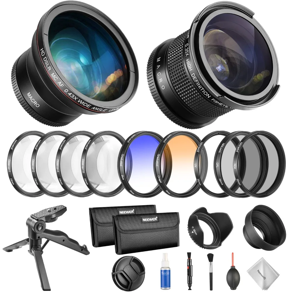 Neewer 58mm Professional Camera Lens and Filter Set Kit with Fisheye Lens+Wide Angle Lens+Filter Kit for Canon Rebel T6i T6s T5i
Neewer 58mm Professional Camera Lens and Filter Set Kit with Fisheye Lens+Wide Angle Lens+Filter Kit for Canon Rebel T6i T6s T5i