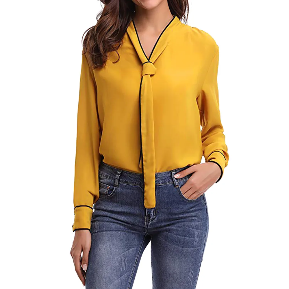 Hot Autumn 2018 Solid yellow color Shirt Female O Neck long Sleeve Shirt Fashion tie Bandage Leisure Chiffon Blouse Sashes Tops
Hot Autumn 2018 Solid yellow color Shirt Female O Neck long Sleeve Shirt Fashion tie Bandage Leisure Chiffon Blouse Sashes Tops
