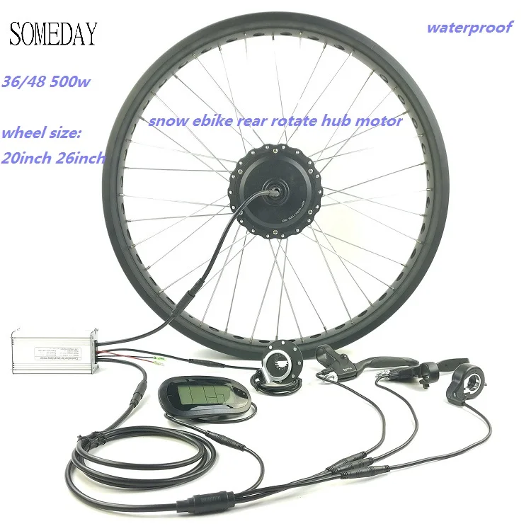 

Waterproof 36V 48V 500W fat/ snow ebike electric bicycle conversion kit 20inch 26inch wheel rear rotate hub motor LCD6 displ