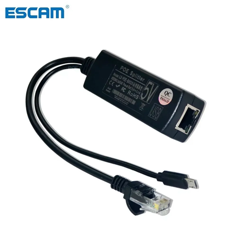 ESCAM 2.5KV анти помех Мощность Over Ethernet 48V до 5V 2.4A 12 Вт активный сплиттер POE Micro USB разъем