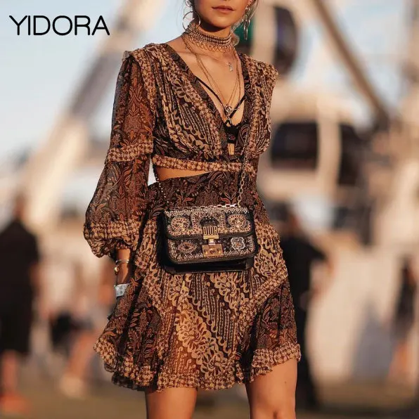 High-end Silk Deep V Neck Floral Print Ruffle Dress With Large Side Cutouts & Lace-up Open Back - Tali Cutout Printed Mini Dress
High-end Silk Deep V Neck Floral Print Ruffle Dress With Large Side Cutouts & Lace-up Open Back - Tali Cutout Printed Mini Dress