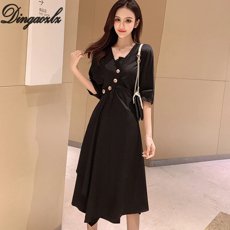 Dingaozlz Elegant Black Office lady dress New Short sleeve Summer dress Knee length Vestidos Fashion Women dress
Dingaozlz Elegant Black Office lady dress New Short sleeve Summer dress Knee length Vestidos Fashion Women dress