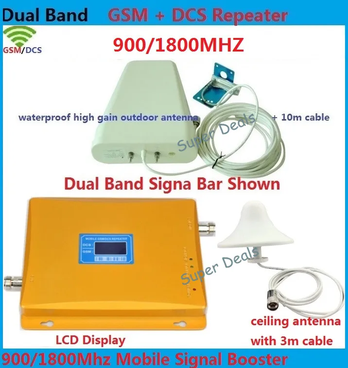 

Dualband GSM DCS Repeater Set with Antenna and Coaxial Cable, Cell Phone GSM Booster 900 1800MHz with LCD Signal Display Screen