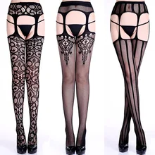 1 шт., модное кружевное Сетчатое нижнее белье, подвязки с поясом, ажурные, с цветочным рисунком, для игр, новые черные женские колготки, колгот...(China)