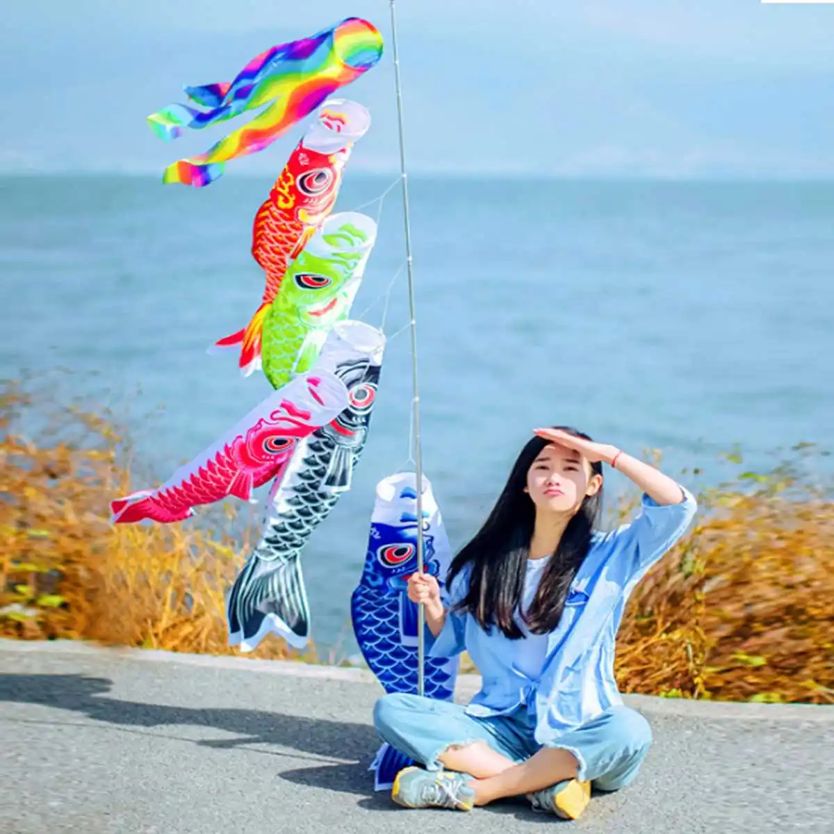 

70cm Blue Koi Nobori Japanese Style Colorful Carp Wind Sock Koinobori Fish Anime Fish Flags Kite Flag Hanging Decor