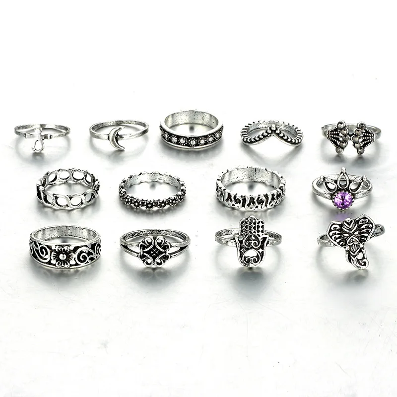 Кольцо с кристаллами в виде Луны и короны под старину|ring knuckle|ring setwedding ring set |