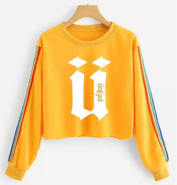 Women's short unkut T-shirt long-sleeved cotton printing couple Harajuku students large size pattern striped T-shirt
Women's short unkut T-shirt long-sleeved cotton printing couple Harajuku students large size pattern striped T-shirt