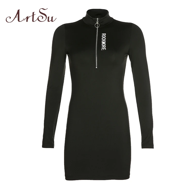 ArtSu Turtleneck Bodycon Black Long Sleeve Dress Letter Print Harajuku Casual Women Dress Zipper Short Dress Autumn ASDR22331
ArtSu Turtleneck Bodycon Black Long Sleeve Dress Letter Print Harajuku Casual Women Dress Zipper Short Dress Autumn ASDR22331