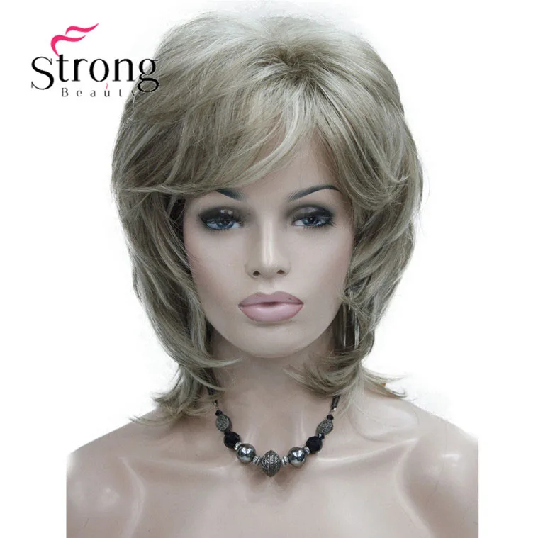 

StrongBeauty Short Layered Brown with Blonde Highlighted Classic Cap Full Synthetic Wig Women's Hair Wigs COLOUR CHOICES
