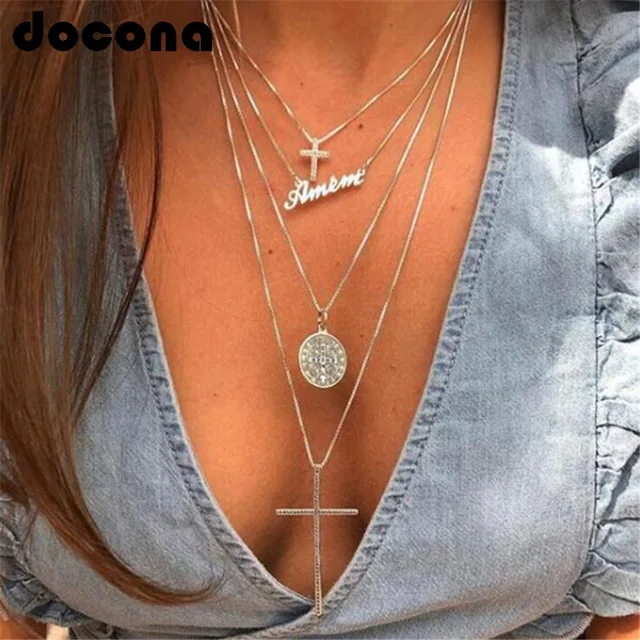 Docona Bohemian Religious Geometric Long Pendant Necklaces Gold Color Coin Cross Letter Layered Necklace for Women Collars 6814
Docona Bohemian Religious Geometric Long Pendant Necklaces Gold Color Coin Cross Letter Layered Necklace for Women Collars 6814