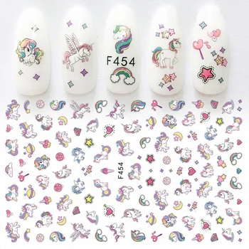 1sheet Nail Art Sticker Adhesive Unicorn Lavender Flower Pony Cross 3d Manicure Decoration Wraps Nails Tips Decal New Design