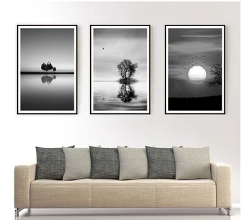 Artistic conception of black and white landscape trees birds sunset decorative painting unframed
Artistic conception of black and white landscape trees birds sunset decorative painting unframed