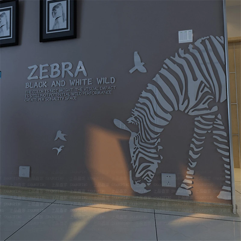 

Zebra 3d stereo acrylic crystal hallway wall stickers living room sofa bedroom TV backdrop Home decoration Creative 3D sticker