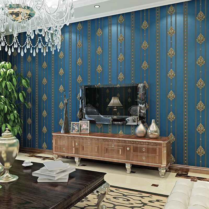 

papier peint European Damask Wall Papers Home Decor Stripe Flower Wallpaper Roll for Living Room Bedroom Walls Mural 3D behang