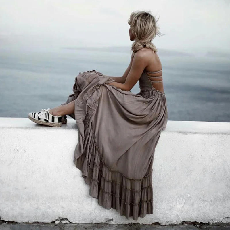 Sexy backless halter mixi dress Casual ruffles cotton linen dress Boho vintage summer long dress women vestidos 2017
Sexy backless halter mixi dress Casual ruffles cotton linen dress Boho vintage summer long dress women vestidos 2017