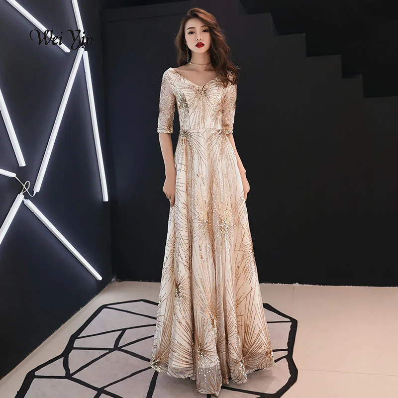 weiyin Luxury Long Sequin Evening Dress Champagne A Line V Neck Cheap Evening Gowns Half Sleeves Prom Party Formal Dresses WY943
weiyin Luxury Long Sequin Evening Dress Champagne A Line V Neck Cheap Evening Gowns Half Sleeves Prom Party Formal Dresses WY943