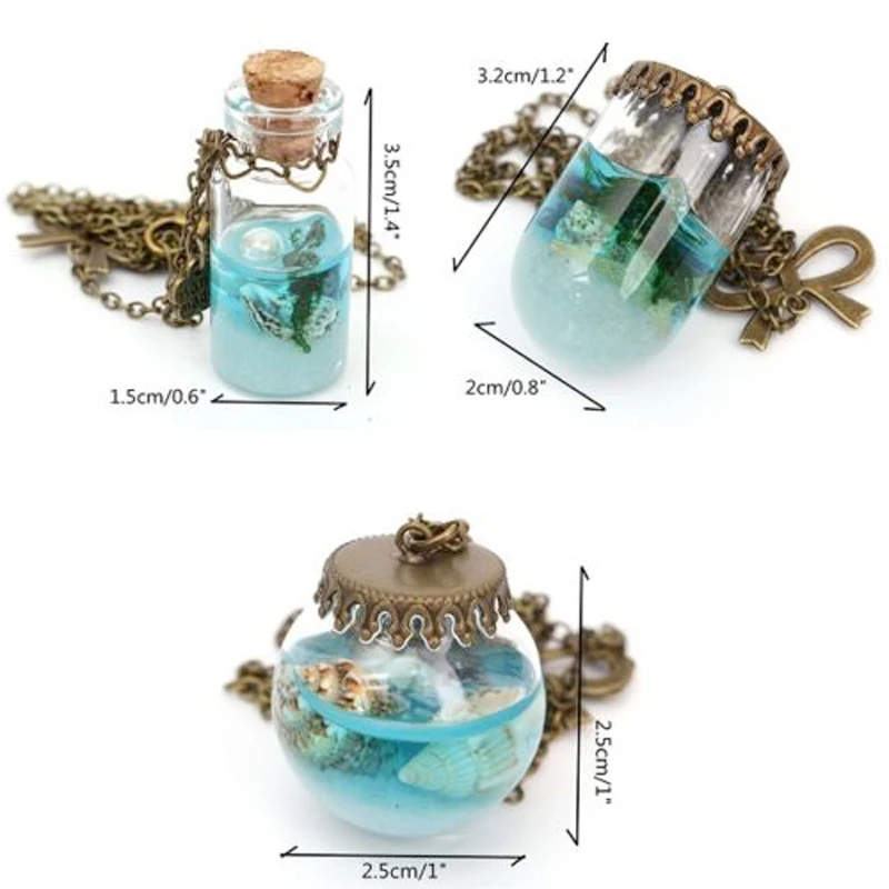 Vintage Mermaid Tears Shells Star Vial Necklace Shellhard Blue Sea Ocean Glass Wish Bottle Necklaces & Pendants Unisex Jewelry