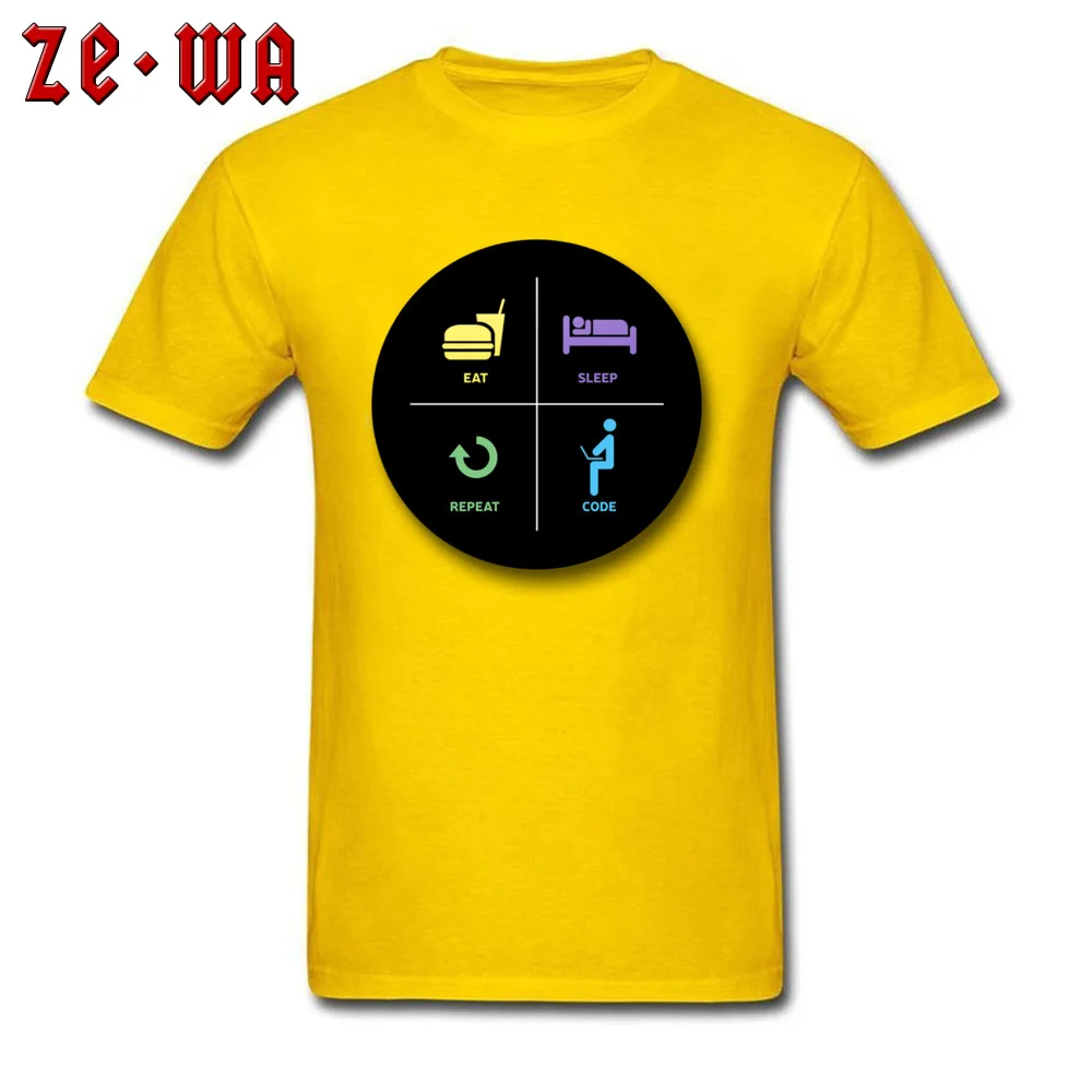 New Design eat sleep code repeat Custom T-Shirt O-Neck Pure Cotton Youth T Shirt Short Sleeve ostern Day Custom Tee Shirts eat sleep code repeat yellow