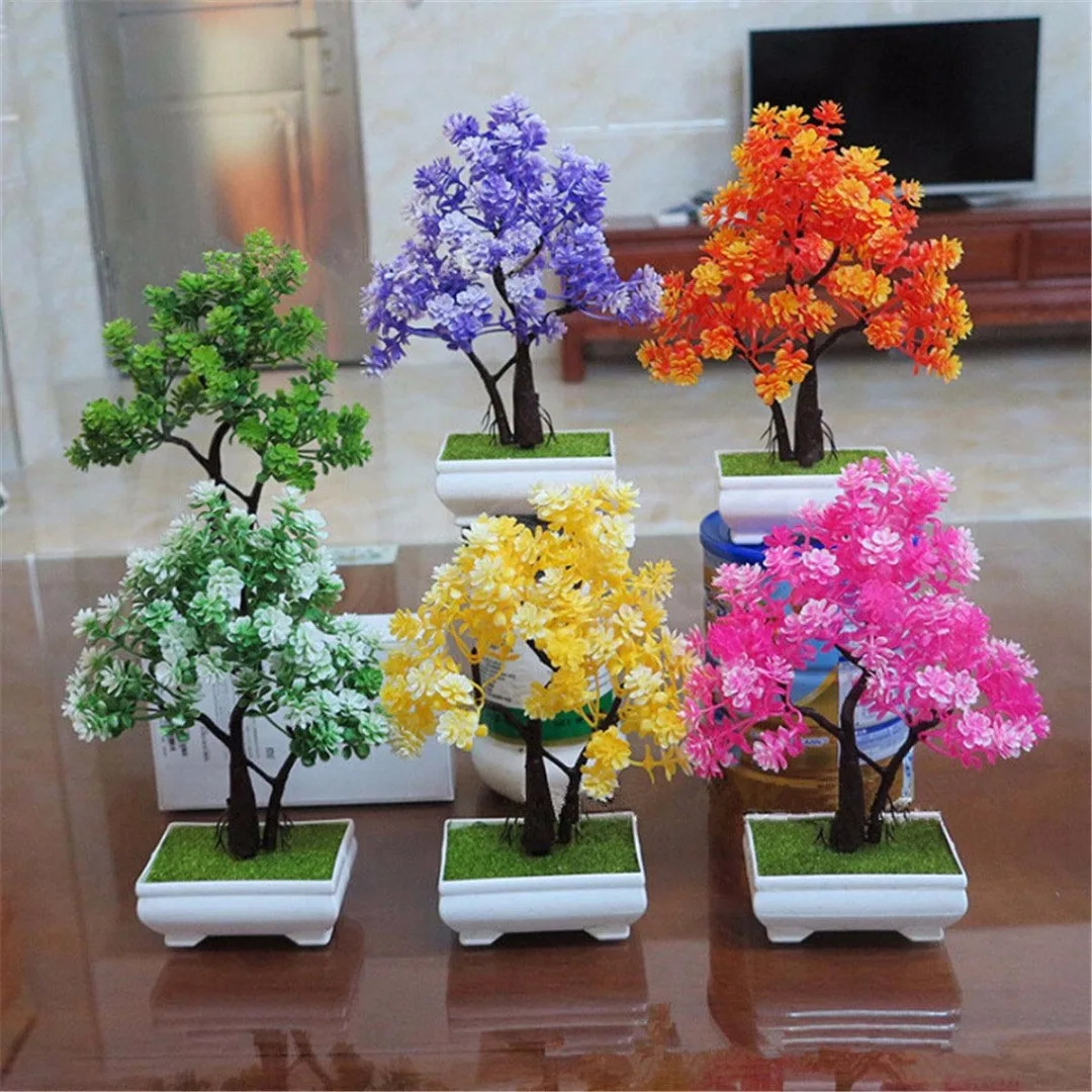 JX-LCLYL Plastic Artificial Tree Potted Plant Bonsai Garden Home Office Ornament Decor