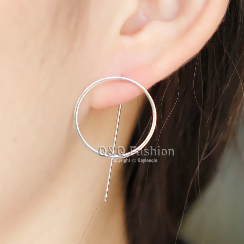 

Blogger Celebrity 1Pair Hoop Threader Pull thru through Ear Studs Earrings Jewelry Runway Catwalk Gold Silver Dropshipping