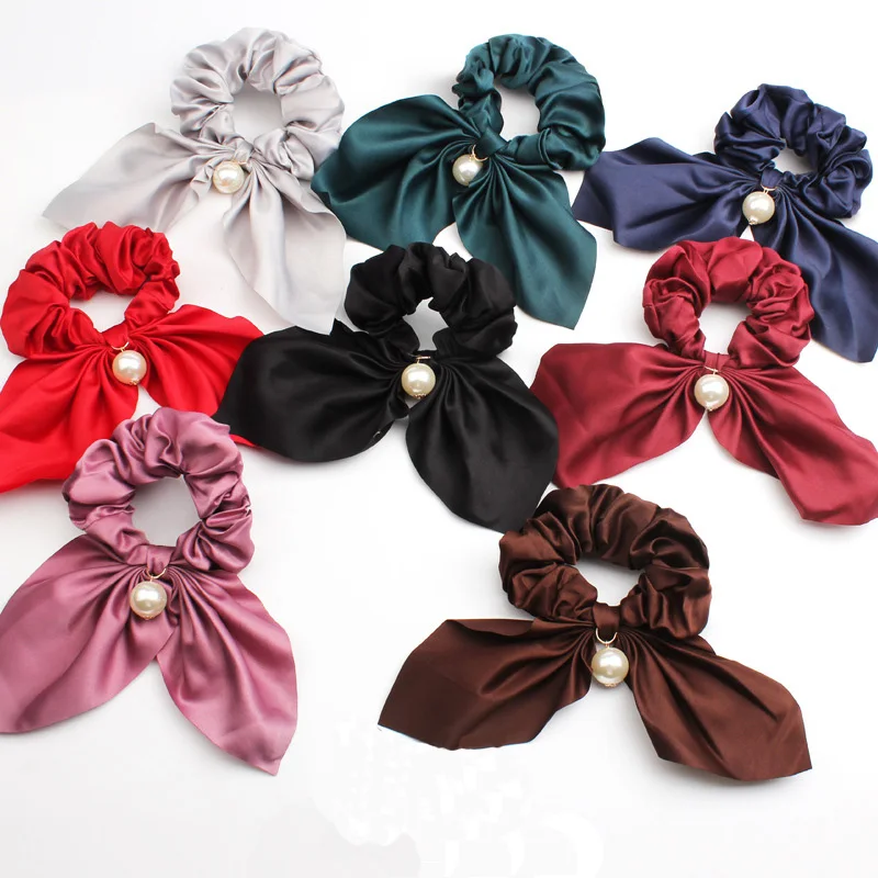 Women Silk Hair Scrunchies with Pearl Solid Rabbit Ear Hair Bows Ties Elastic Hair Bands Ponytail Holder Girls Hair Accessories
Women Silk Hair Scrunchies with Pearl Solid Rabbit Ear Hair Bows Ties Elastic Hair Bands Ponytail Holder Girls Hair Accessories