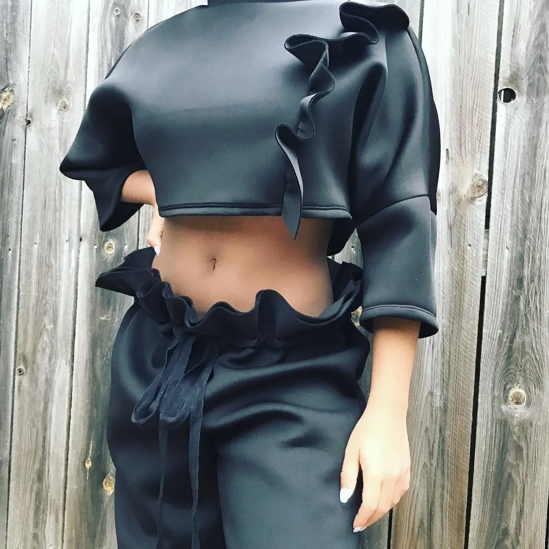 2018 New Women Long Sleeve Irregular Casual 2 Piece Sets Solid Ruffles Crop Tops and Straight Pants Sexy Outfits
2018 New Women Long Sleeve Irregular Casual 2 Piece Sets Solid Ruffles Crop Tops and Straight Pants Sexy Outfits