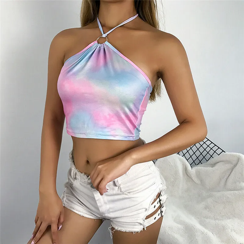 Fashion Women Sexy Tie-dye Halter Neck Tanks Ladies Strappy Crop Top Sleeveless Summer T-Shirt Female Pink Short Blouse
Fashion Women Sexy Tie-dye Halter Neck Tanks Ladies Strappy Crop Top Sleeveless Summer T-Shirt Female Pink Short Blouse