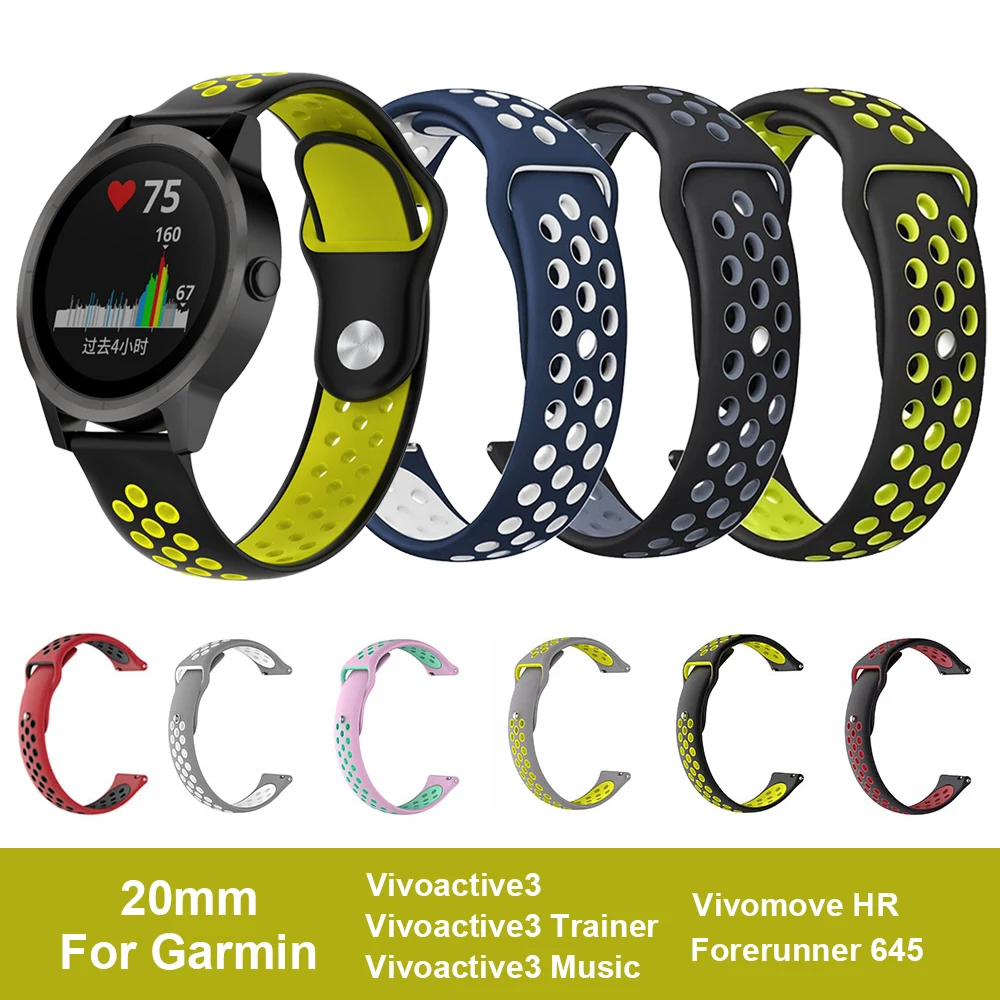 20mm silicone Band For Garmin Vivoactive 3 trainer Wrist Strap for vivomove HR/vivoactive3 music/Forerunner 645 Watchband 
20mm silicone Band For Garmin Vivoactive 3 trainer Wrist Strap for vivomove HR/vivoactive3 music/Forerunner 645 Watchband