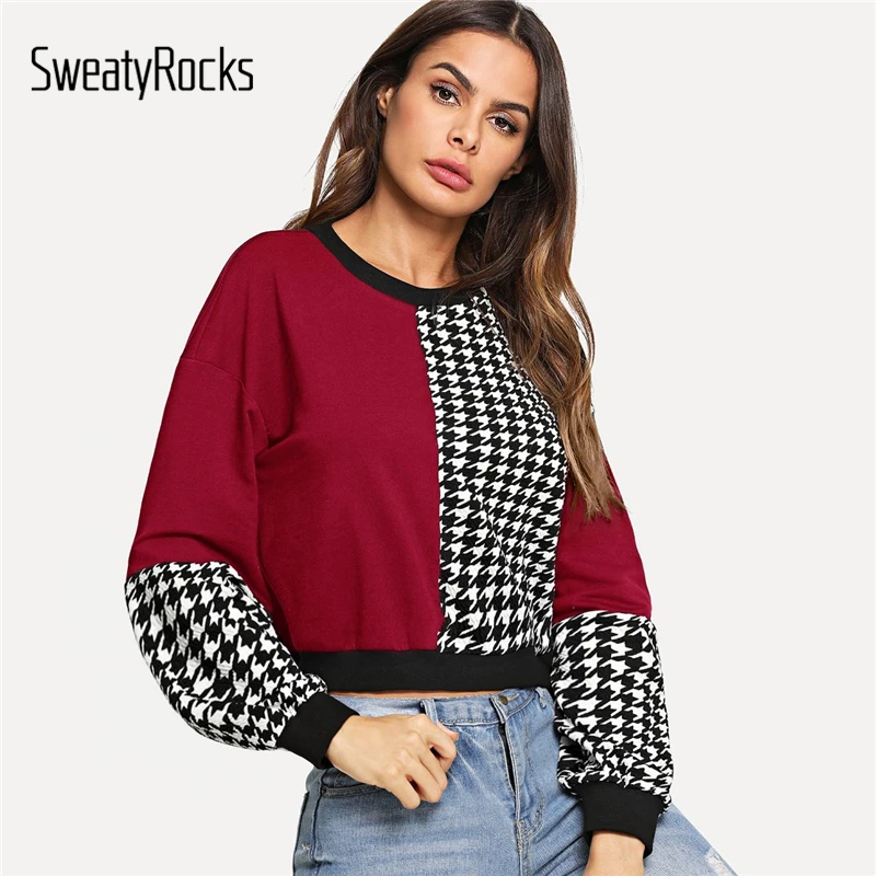 SweatyRocks Colorblock Casual Houndstooth Sweatshirt Long Sleeve Crop Tops Round Neck 2018 Autumn Women Sweatshirts
SweatyRocks Colorblock Casual Houndstooth Sweatshirt Long Sleeve Crop Tops Round Neck 2018 Autumn Women Sweatshirts