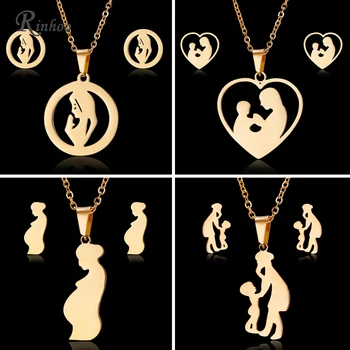 RINHOO Fashion Mom Love Baby Kids Gold Color Stainless Steel Sets For Women Necklace Earrings Jewelry Set For Mother's Day Gift
RINHOO Fashion Mom Love Baby Kids Gold Color Stainless Steel Sets For Women Necklace Earrings Jewelry Set For Mother's Day Gift
