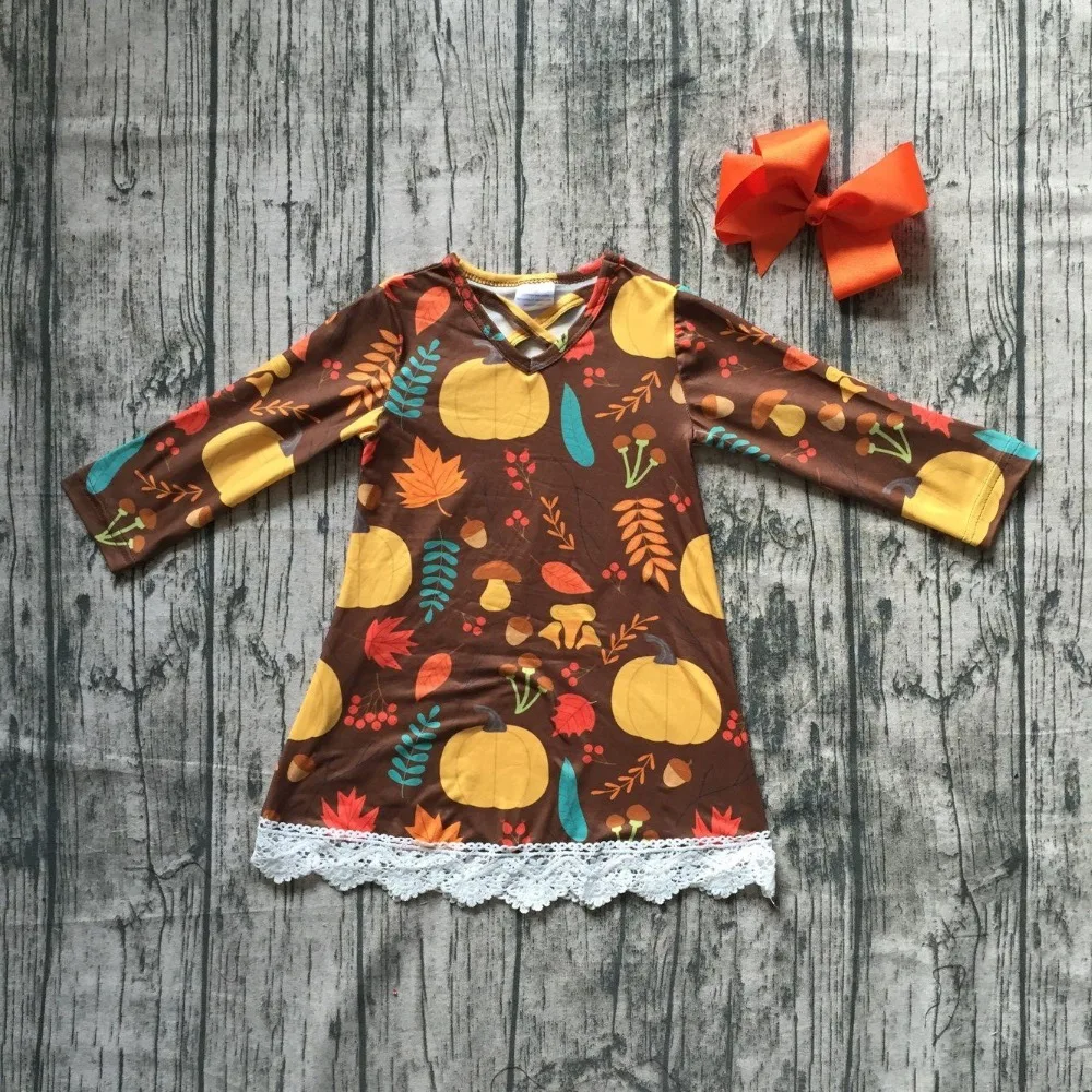 new Fall/winter Thanksgiving dress baby girls long sleeves brown pumpkin print milk silk clothing boutique kids wear match bow
new Fall/winter Thanksgiving dress baby girls long sleeves brown pumpkin print milk silk clothing boutique kids wear match bow