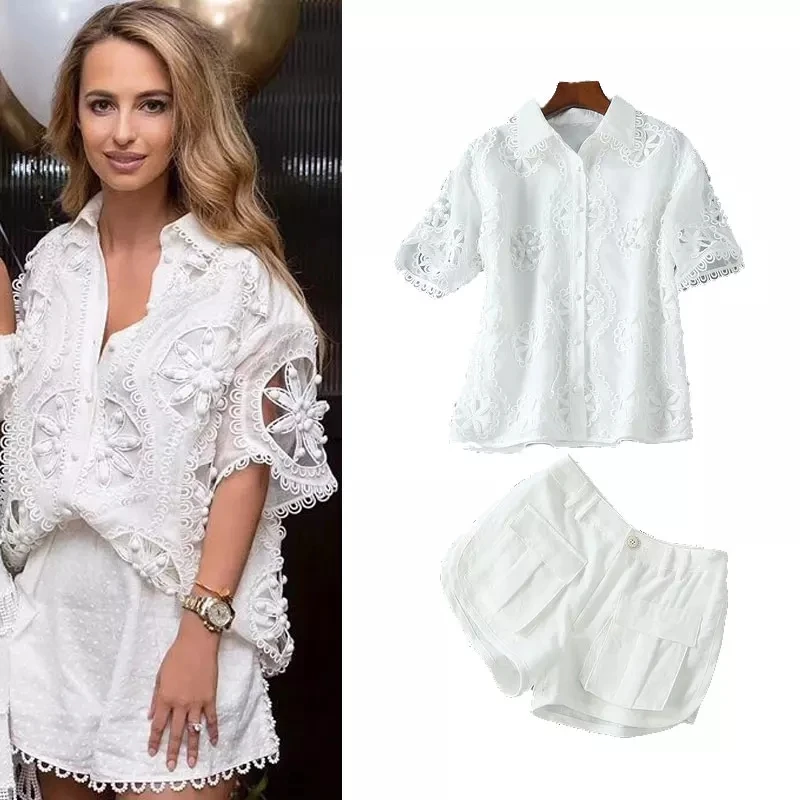 Women Two Piece Set 2018 Summer Autumn Hollow Out Tops Shirt Suit Pockets Print High Waist Pants Fashion Suit X170
Women Two Piece Set 2018 Summer Autumn Hollow Out Tops Shirt Suit Pockets Print High Waist Pants Fashion Suit X170