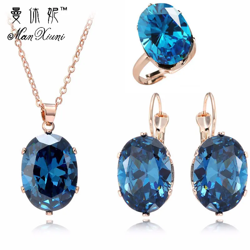 2018 Wedding Rose Gold Color Jewelry Sets Big CZ Blue Stone Pendant Choker Necklace Earrings For Women Mother's Day Gift oorbell
2018 Wedding Rose Gold Color Jewelry Sets Big CZ Blue Stone Pendant Choker Necklace Earrings For Women Mother's Day Gift oorbell