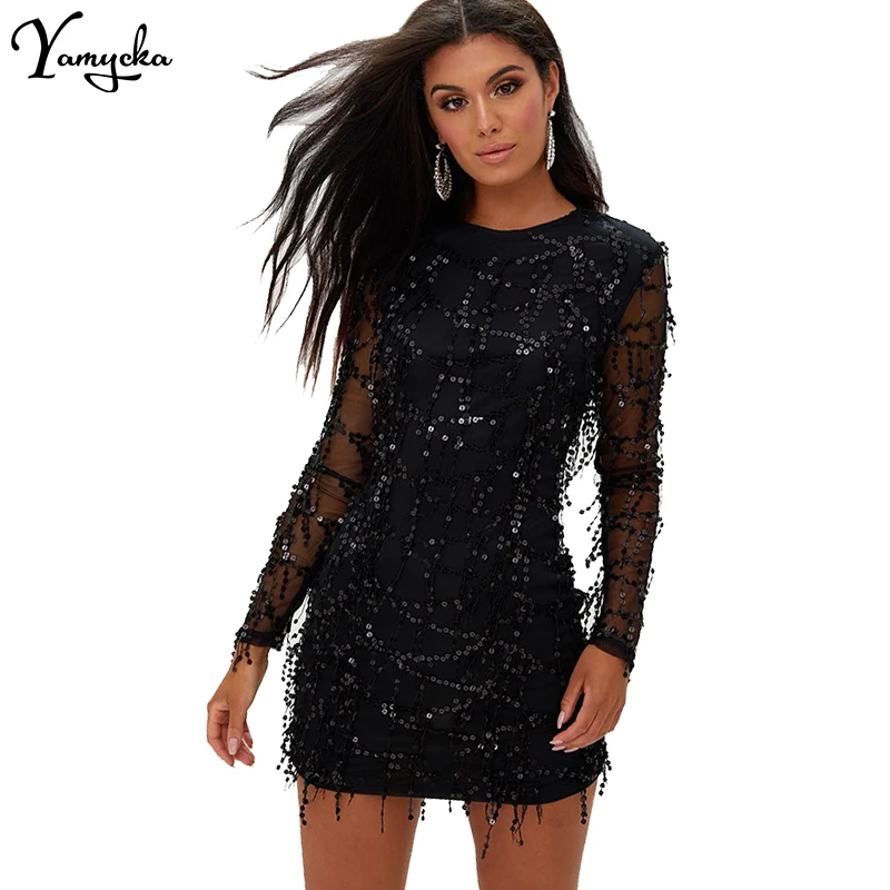 Sexy Mesh Long sleeve Sequins Dress Women befree New Black Bodycon Dress elegant Nightclub Ladies Party Dresses Vestido clothes
Sexy Mesh Long sleeve Sequins Dress Women befree New Black Bodycon Dress elegant Nightclub Ladies Party Dresses Vestido clothes