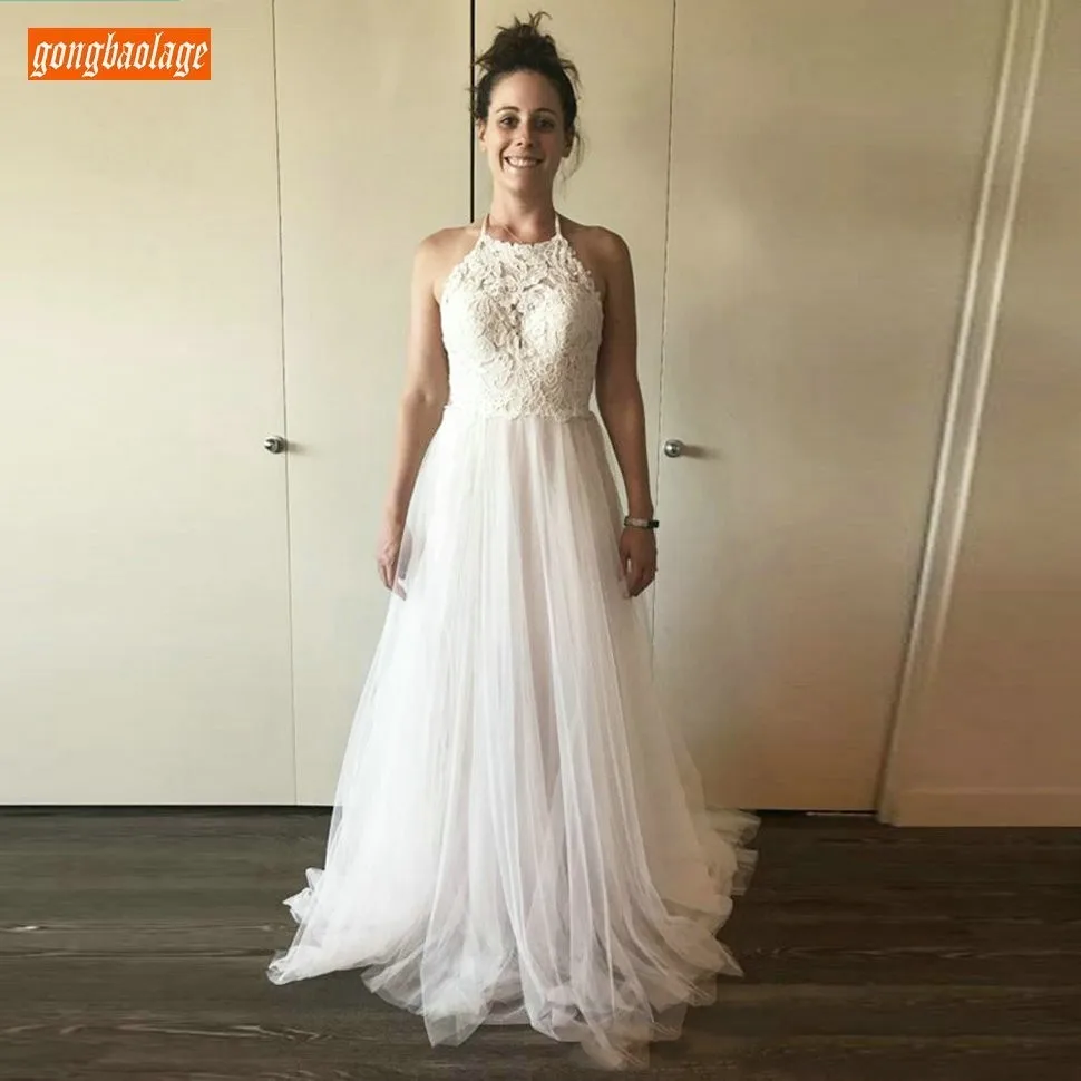 Charming Boho Tulle Backless Wedding Dress Delicate Appliqued Sexy A Line Bride Dresses Floor Length Custom Made Wedding Gowns
Charming Boho Tulle Backless Wedding Dress Delicate Appliqued Sexy A Line Bride Dresses Floor Length Custom Made Wedding Gowns