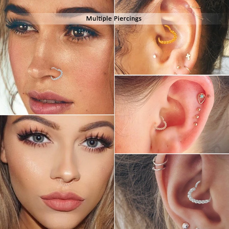 BODY PUNK 16G Multi-functional Heart Shape Twisted Cartilage Earring Hoop Fake Nose Ring Eyebrow Piercing Earring Tragus Jewelry  (10)