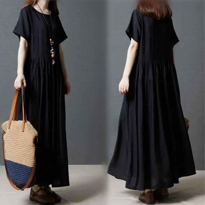 Women Summer short sleeve Cotton linen Dress Vestidos Casual Loose Large Size Long Dress Women Vintage black dress M-XXL
Women Summer short sleeve Cotton linen Dress Vestidos Casual Loose Large Size Long Dress Women Vintage black dress M-XXL