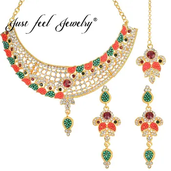 JUST FEEL Indian Crystal Beads Jewelry Sets For Women Gold Color Chain Necklace Drop Earrings Headdress African Luxury Wedding
JUST FEEL Indian Crystal Beads Jewelry Sets For Women Gold Color Chain Necklace Drop Earrings Headdress African Luxury Wedding