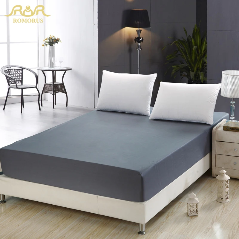 Image Modern Design Healthy Mattress Cover 100% Quality Cotton Fitted Bed Sheet Twin Queen King Size with 19 Colors for Option ROMORUS