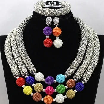 Wholesale 3 Layers Silver African Beads Jewelry Set Colored Party Women Nigerian Wedding African Plastic Beads Free Ship QW652
Wholesale 3 Layers Silver African Beads Jewelry Set Colored Party Women Nigerian Wedding African Plastic Beads Free Ship QW652