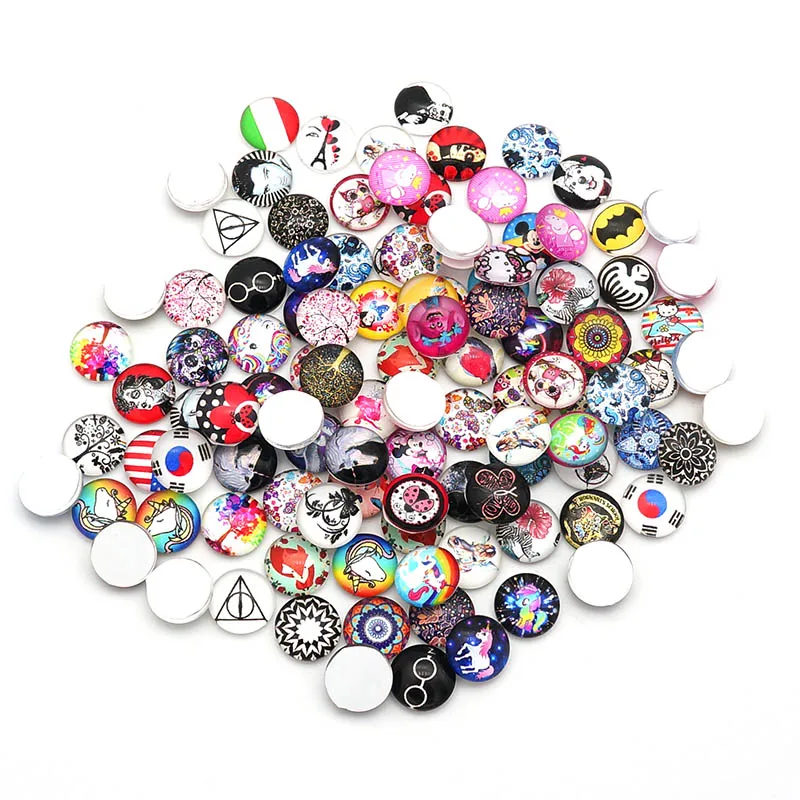 

Big sale 100pcs Mixed 12mm/16mm/18mm/20mm/25mm Round photo glass cabochon demo flat back Making findings Random styles