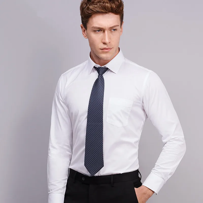 Мужская деловая рубашка однотонная облегающая с длинным рукавом дизайнерская