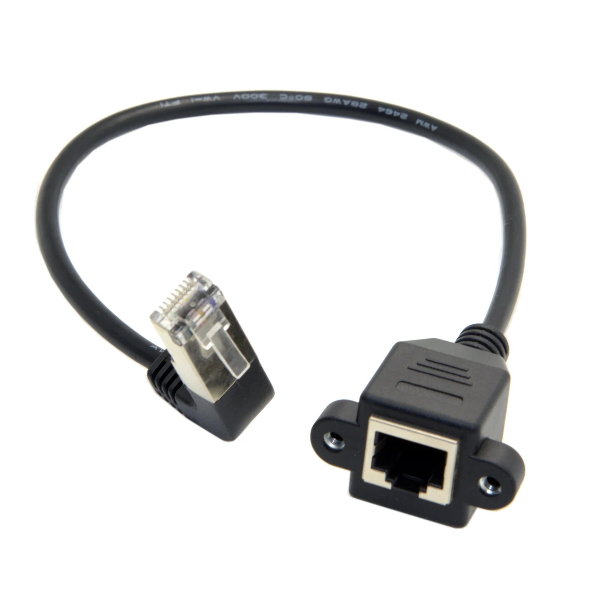 90 Degree Up Angled STP UTP Cat 5e Male to Female Panel Mount Ethernet Network Extension Cable 30cm
90 Degree Up Angled STP UTP Cat 5e Male to Female Panel Mount Ethernet Network Extension Cable 30cm