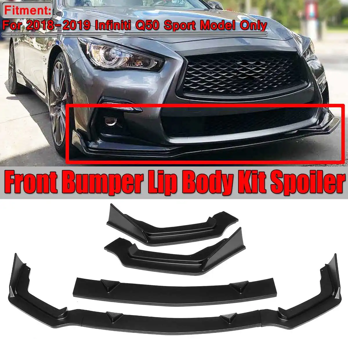 3pcs Black Car Front Bumper Lip Body Kit Canard Spoiler Splitter Diffuser Lip For Infiniti q50 Sport 2018 2019 Sport Sedan
3pcs Black Car Front Bumper Lip Body Kit Canard Spoiler Splitter Diffuser Lip For Infiniti q50 Sport 2018 2019 Sport Sedan