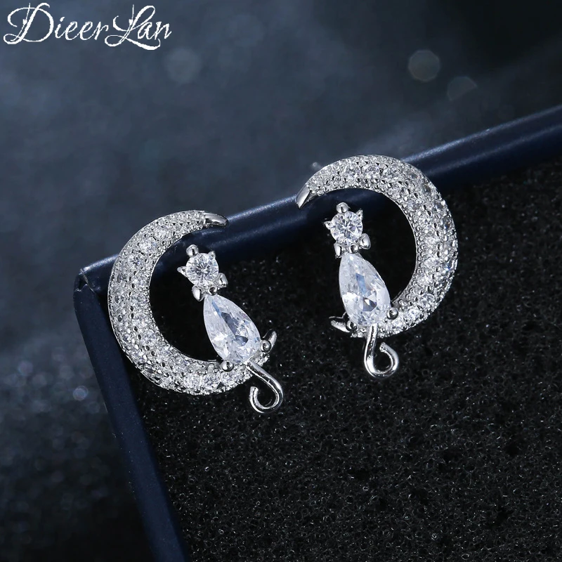 DIEERLAN New Korean 925 Sterling Silver Full Zirconia Cat Moon Earrings For Women Fashion Wedding Jewelry Pendientes Brincos
DIEERLAN New Korean 925 Sterling Silver Full Zirconia Cat Moon Earrings For Women Fashion Wedding Jewelry Pendientes Brincos