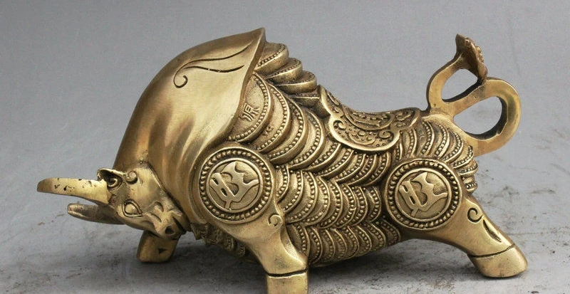 8" Old Folk China FengShui Palace Brass Strong Bull Ox Market Wealth Coin Statue
8" Old Folk China FengShui Palace Brass Strong Bull Ox Market Wealth Coin Statue