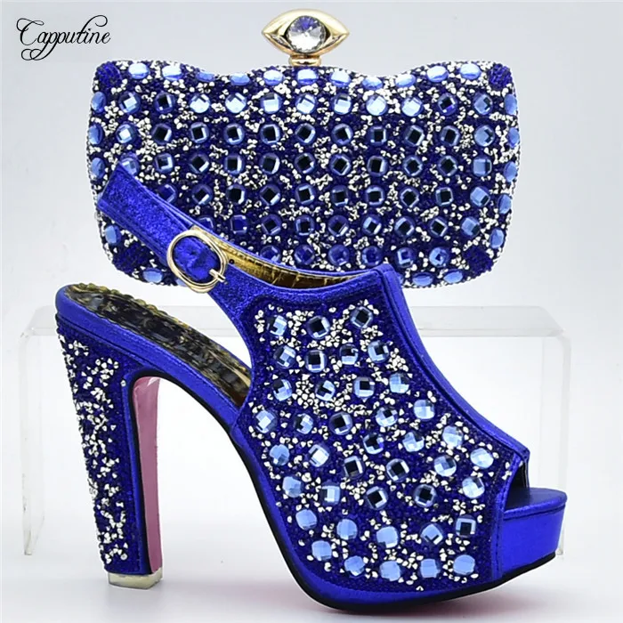 Excellent royal blue with stones design sandal shoes with purse handbag set for lady 898-1 heel height 12cm
Excellent royal blue with stones design sandal shoes with purse handbag set for lady 898-1 heel height 12cm