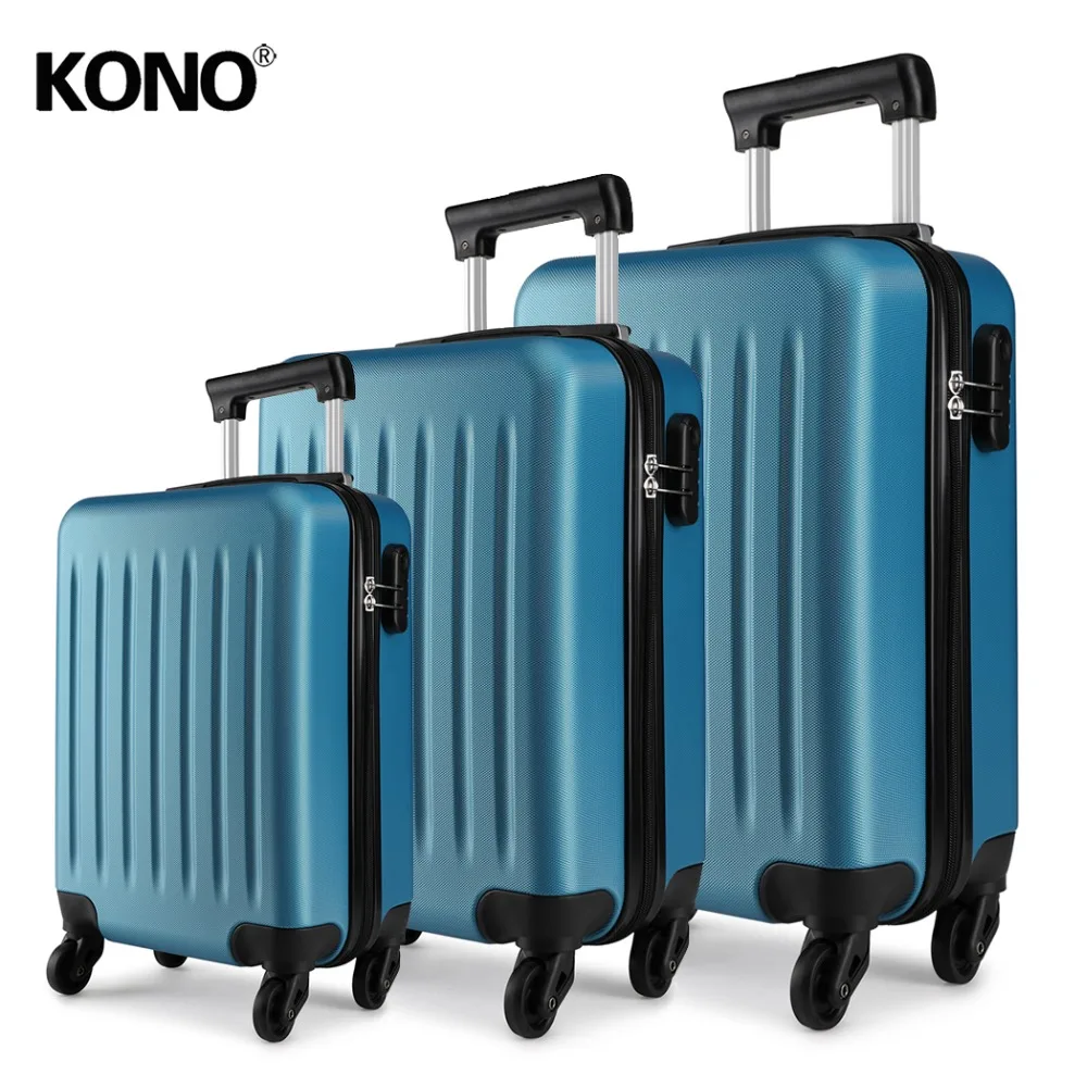 

KONO Rolling Hand Luggage Cabin Suitcase Travel Bag Carry on Trolley Case Navy 4 Wheels Spinner Hardside 19 24 28 Inch YD1872L