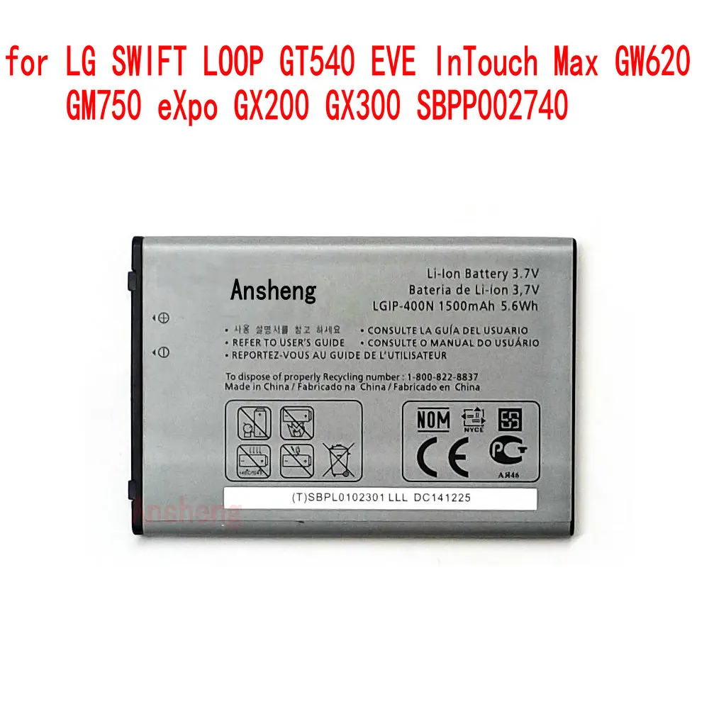 100% NEW Original LGIP-400N 1500mAh battery for LG SWIFT LOOP GT540 EVE InTouch Max GW620 GM750 eXpo GX200 GX300 SBPP002740
100% NEW Original LGIP-400N 1500mAh battery for LG SWIFT LOOP GT540 EVE InTouch Max GW620 GM750 eXpo GX200 GX300 SBPP002740