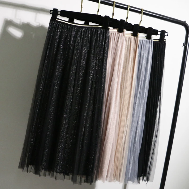 Tulle Skirts Womens Black Gray Spring Summer Elastic High Waist Pleated Midi Skirt Ankle Length Lurex Tutu Skirt
Tulle Skirts Womens Black Gray Spring Summer Elastic High Waist Pleated Midi Skirt Ankle Length Lurex Tutu Skirt